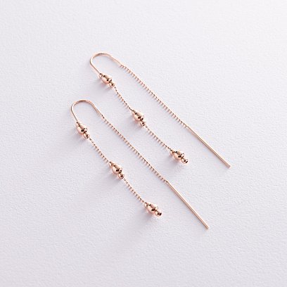 Золотые висячие серьги с шариками (протяжки) с08179 №2