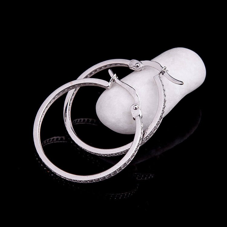 Серьги "Кольца" с фианитами из белого золота с03865 от ювелирного магазина Оникс - 1