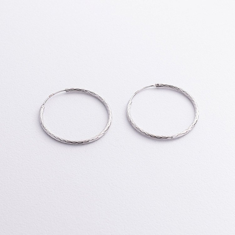 Серьги - кольца в серебре (3.3 см) 123429 от ювелирного магазина Оникс - 3