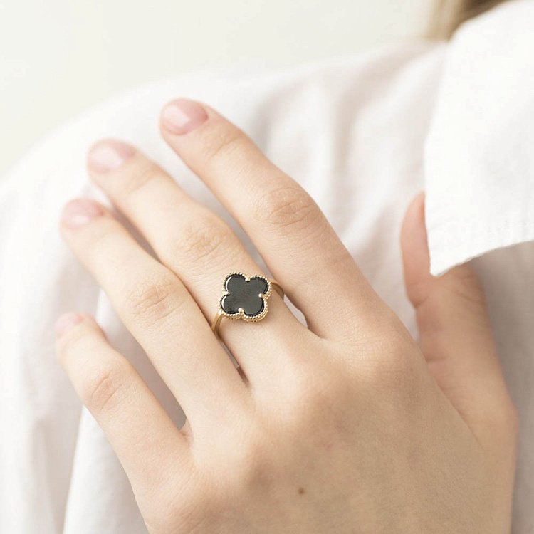 Золоті сережки "Конюшина" (онікс) с03849 - 3 Золоті сережки "Конюшина" (онікс) с03849 від ювелірного магазину Онікс - 3