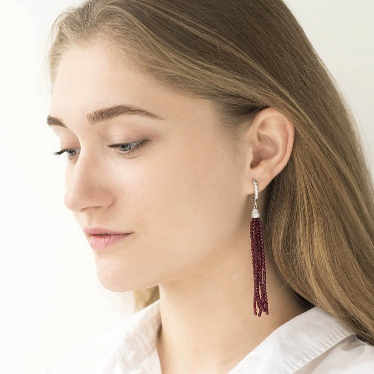 Срібні сережки (рубін, фіаніт) 122343 від ювелірного магазину Онікс - 3