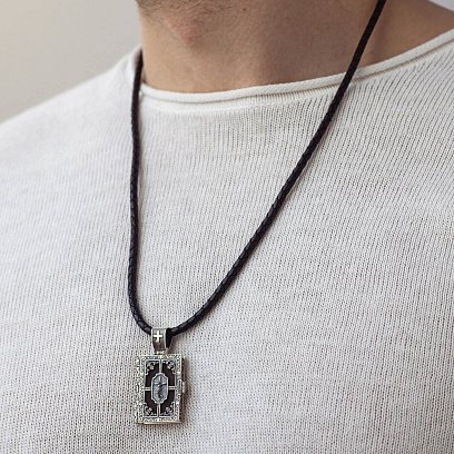 Срібний православний кулон - книга "Миколай Чудотворець. Спаси та Збережи" з ебеновим деревом 1348 №2