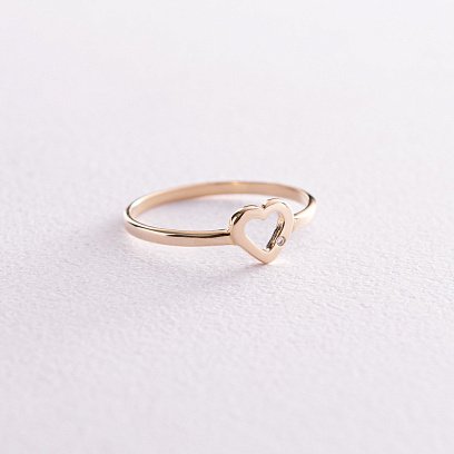 Кольцо "Сердечко с фианитом" в желтом золоте к07109