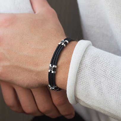 Каучуковый браслет в белом золоте с фианитами б02356 №2