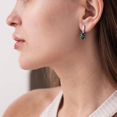 Серебряные серьги (фианиты, кварц) 2936/9р-QGR №2