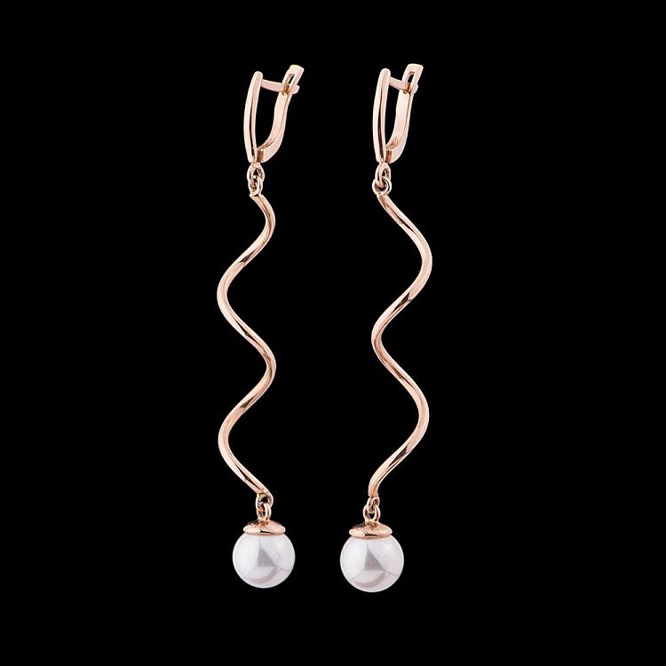 Золоті сережки з штучними перлами с03848 від ювелірного магазину Онікс