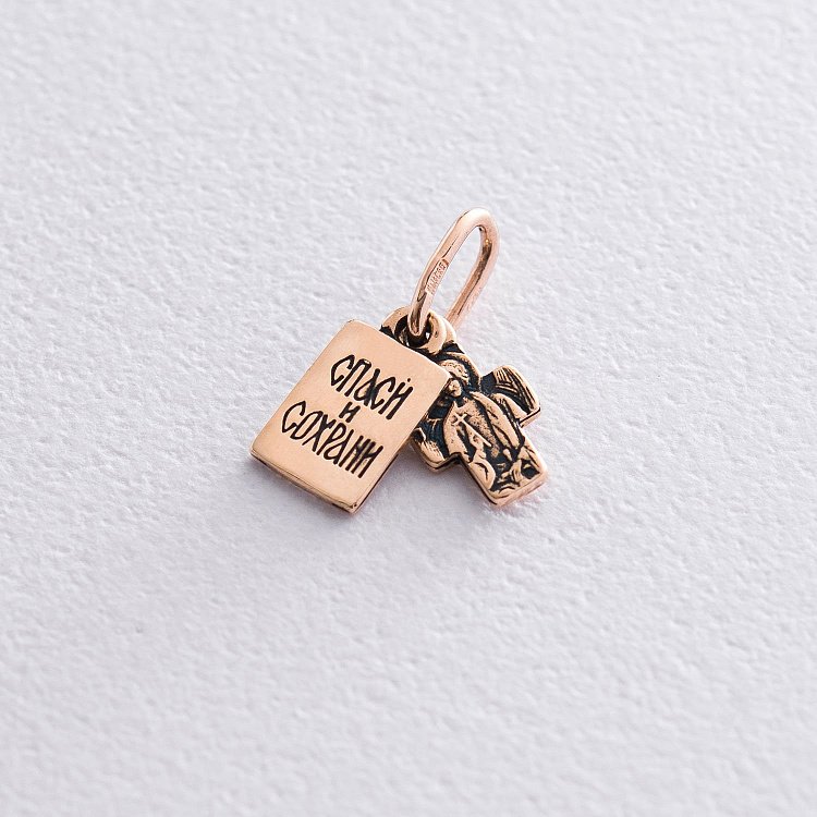 Золотая подвеска "Спаси и сохрани" (чернение) п03244 от ювелирного магазина Оникс - 3