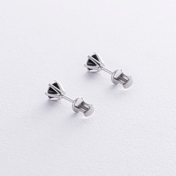 Сережки - пусети з чорними діамантами (біле золото) 336271121 від ювелірного магазину Онікс - 2