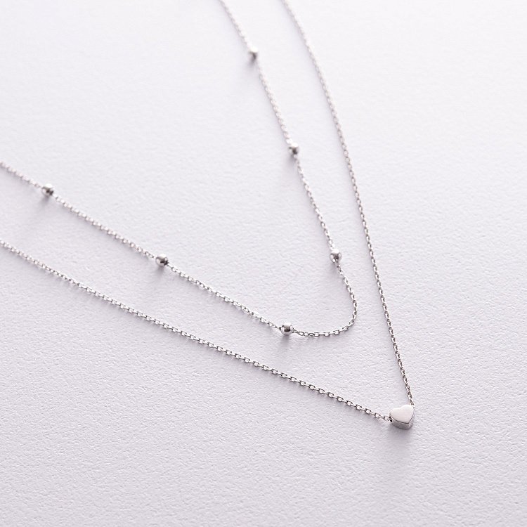 Подвійне срібне кольє "Сердечко та кульки" 908-01239 від ювелірного магазину Онікс - 1