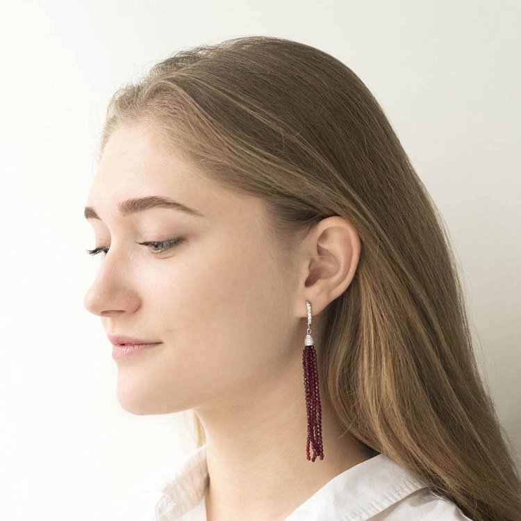 Срібні сережки (рубін, фіаніт) 122343 від ювелірного магазину Онікс - 2