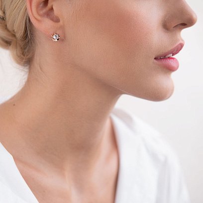 Золотые серьги - пусеты "Цветочки" с01934 №3