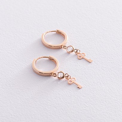 Золоті сережки "Ключики" з фіанітами с07428 №3