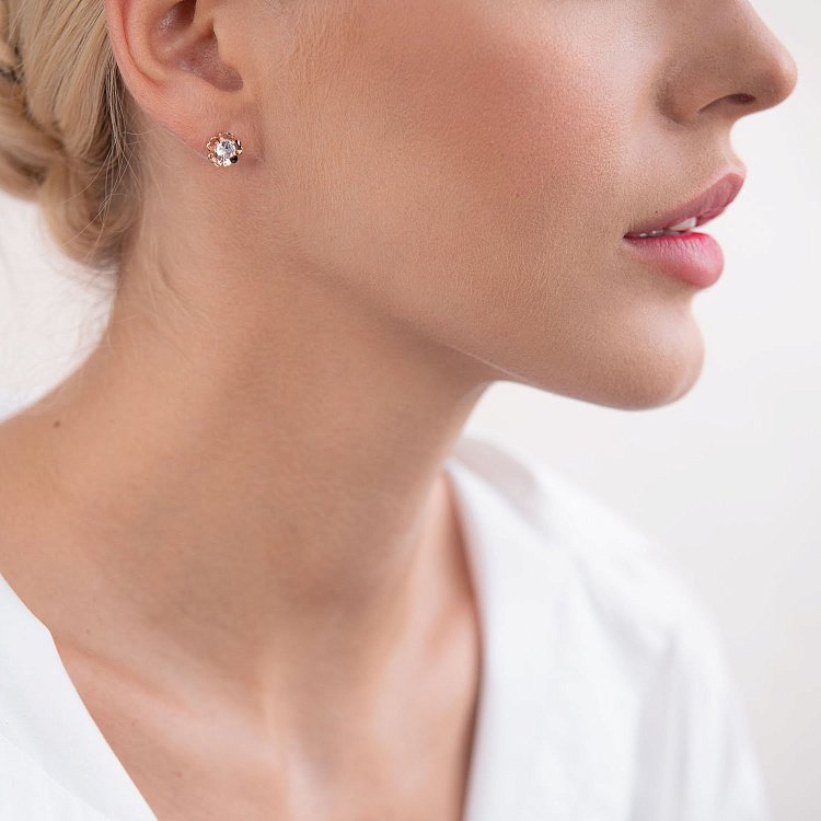 Золотые серьги - пусеты "Цветочки" с01934 от ювелирного магазина Оникс - 2