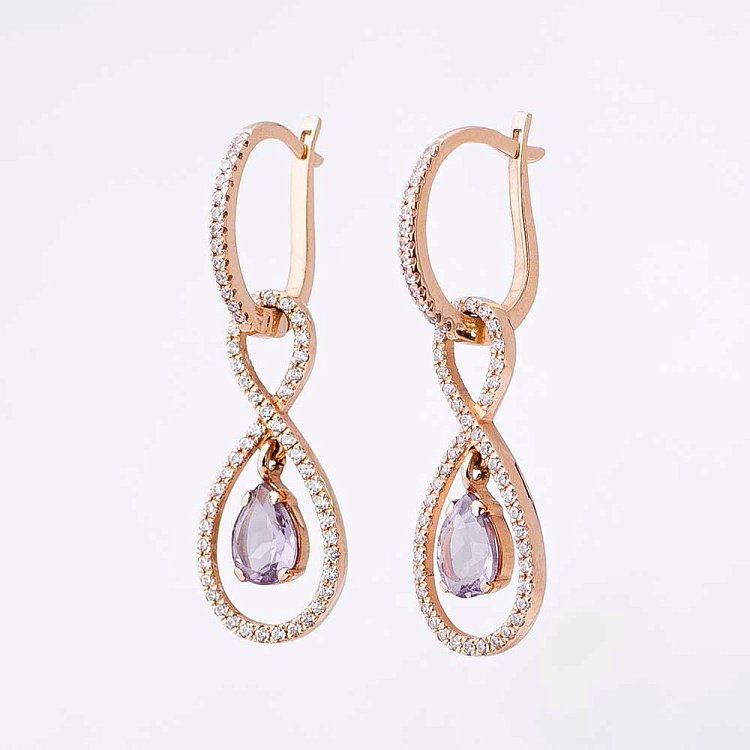 Золоті сережки з аметистом і фіанітами 14044528д від ювелірного магазину Онікс - 1