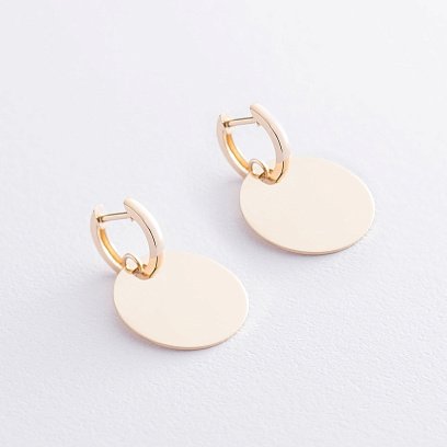 Серьги Большие монетки в желтом золоте с06509