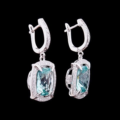 Серьги с голубыми фианитами с25