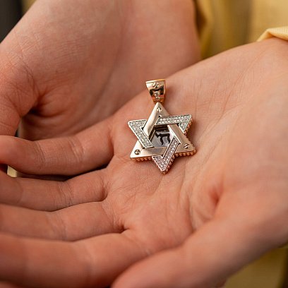 Золотий кулон "Зірка Давида. Символ CHAI" (фіаніти) 1118ф №4