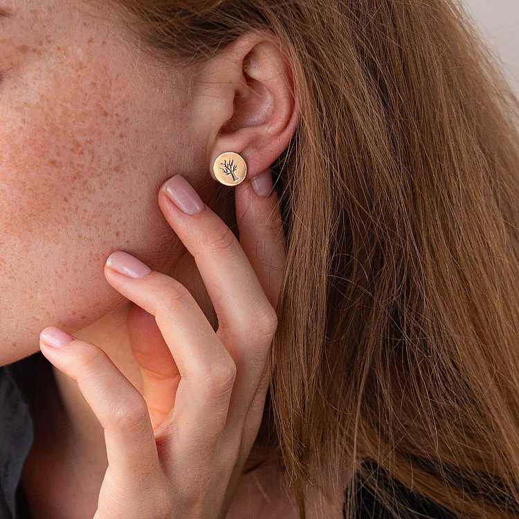 Серьги-пусеты "Древо" в красном золоте с06702 от ювелирного магазина Оникс - 1