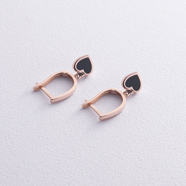 Серьги "Сердечки" в красном золоте (эмаль) с07468 от ювелирного магазина Оникс - 6