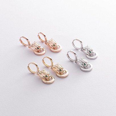 Сережки "Пантера" у жовтому золоті (фіаніти) с08595 №3