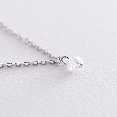 Колье в белом золоте с одним фианитом кол01814 №3