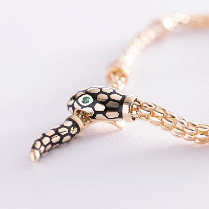 Браслет "Змія" в жовтому золоті (фіаніт, емаль) б04514 №3