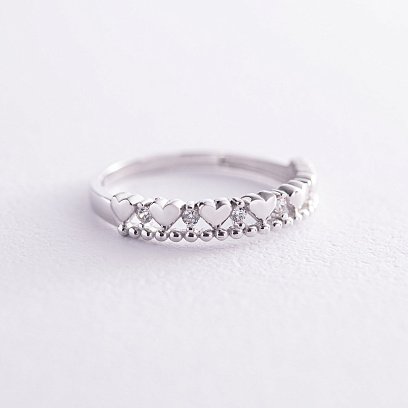 Кольцо "Сердечки" в белом золоте (фианиты) к07052
