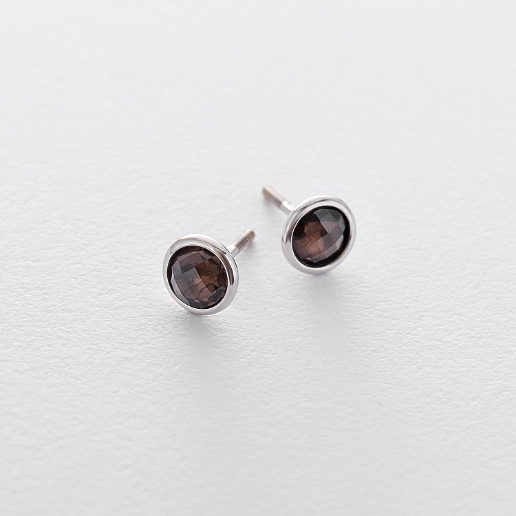 Золотые серьги-пусеты (дымчатый кварц) с06297 от ювелирного магазина Оникс