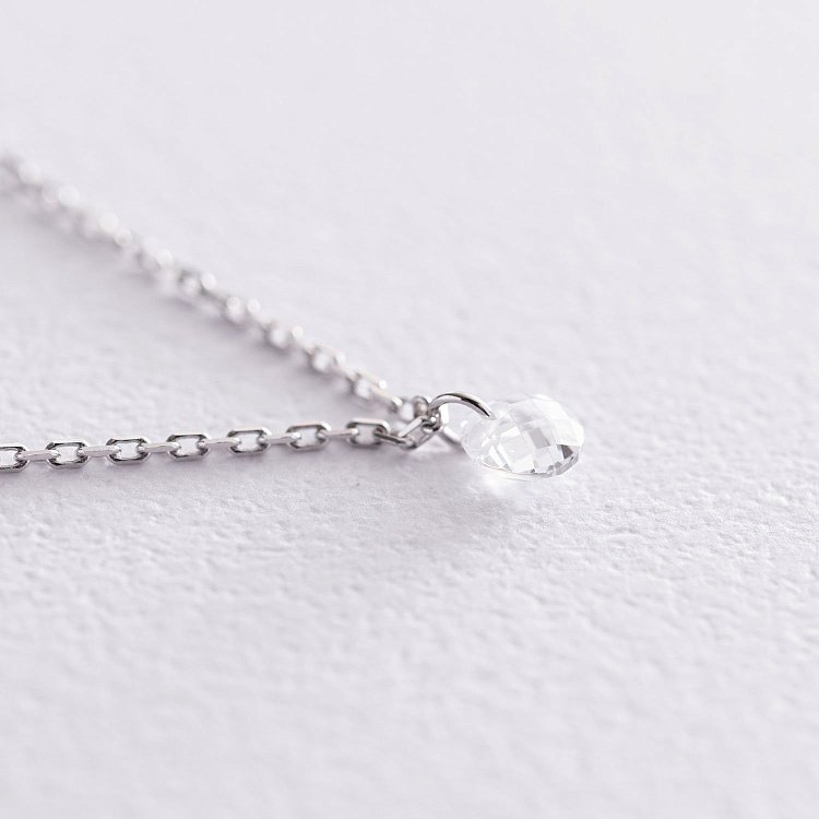 Колье в белом золоте с одним фианитом кол01814 от ювелирного магазина Оникс - 2