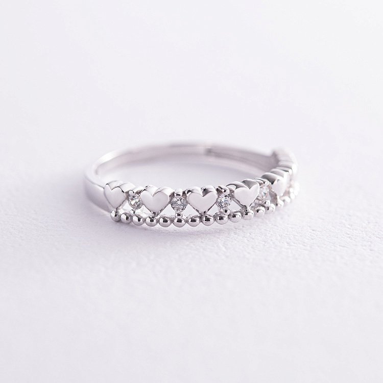 Кольцо "Сердечки" в белом золоте (фианиты) к07052 от ювелирного магазина Оникс