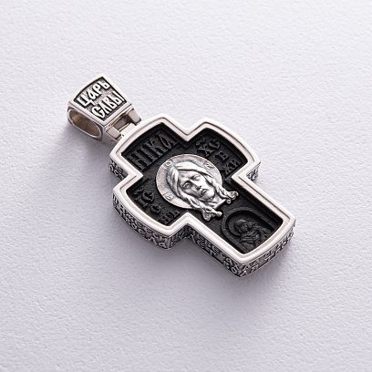 Мужской православный крест "Спас Нерукотворный. Архангел Михаил" из эбенового дерева и серебра 1052