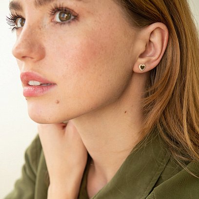 Сережки - пусети "Сердечки" з фіанітами (жовте золото) с08110 №8