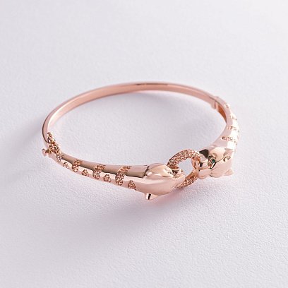 Жесткий золотой браслет "Тигры" (фианиты) б04775 №4