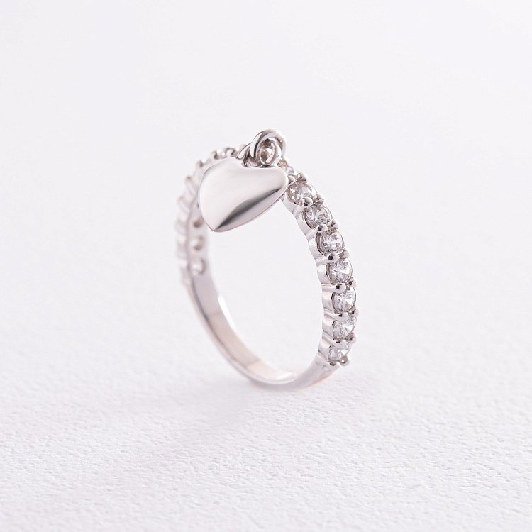Серебряное кольцо "Сердечко" с фианитами 069810 от ювелирного магазина Оникс - 4