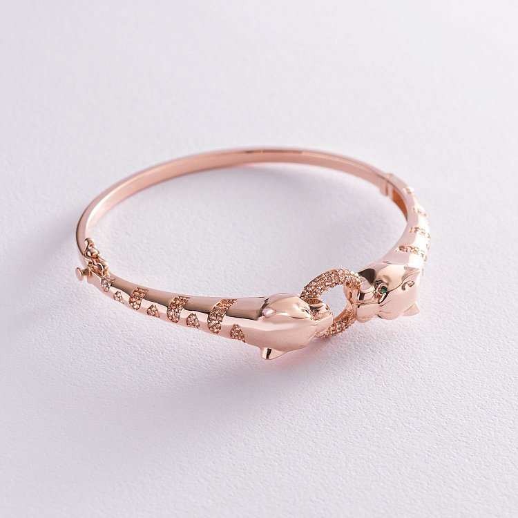 Жесткий золотой браслет "Тигры" (фианиты) б04775 от ювелирного магазина Оникс - 3