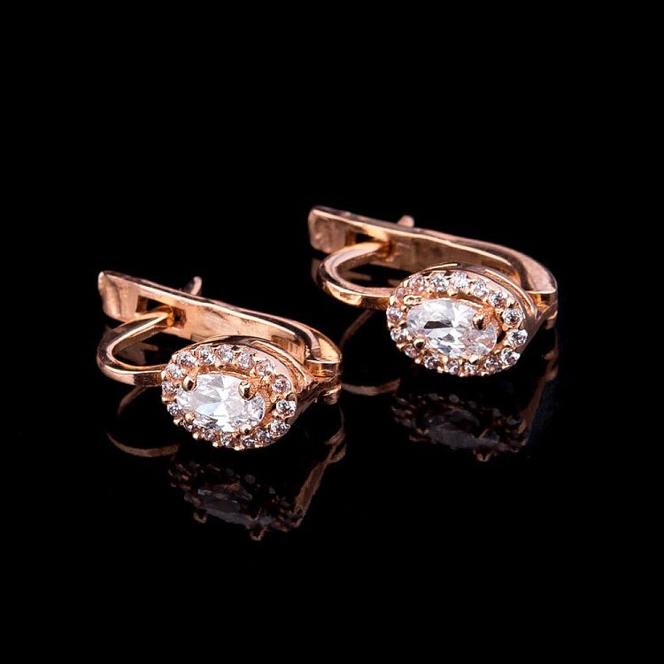 Золоті сережки з фіанітами с02632 від ювелірного магазину Онікс - 1