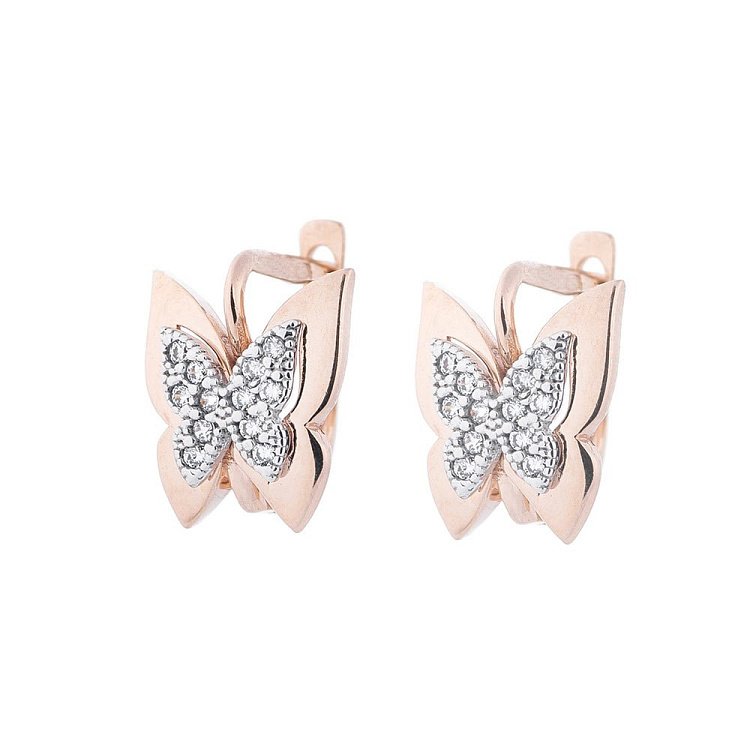 Золоті сережки "Метелики" з фіанітами с04505 від ювелірного магазину Онікс