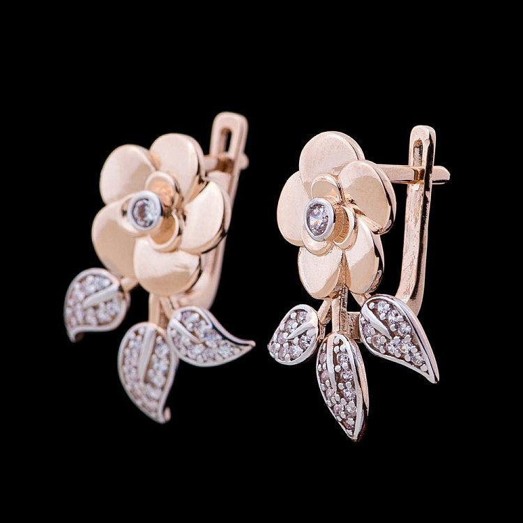 Золоті сережки "Квіточки" з фіанітами с04508 від ювелірного магазину Онікс