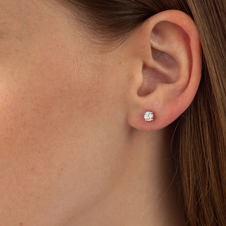 Сережки - пусети в жовтому золоті (фіаніти) с08637 від ювелірного магазину Онікс - 3