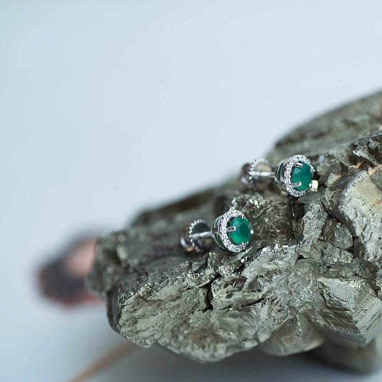 Золоті сережки-пусети (агат, фіаніти) с489бз від ювелірного магазину Онікс - 4