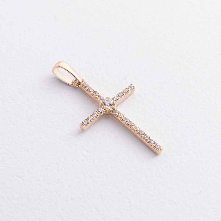 Крестик в желтом золоте (фианиты) п04033 от ювелирного магазина Оникс