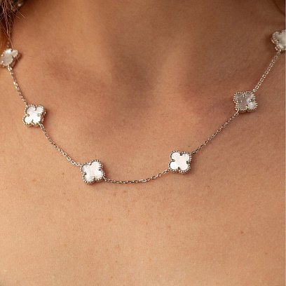 Серебряное колье "Клевера" (перламутр) 181304 №3