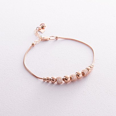 Браслет "Кульки" у червоному золоті (фіаніти) б05179