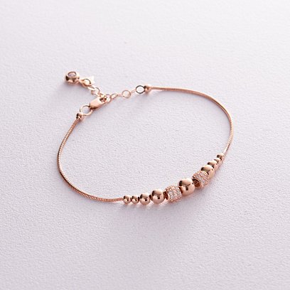 Браслет "Шарики" в красном золоте (фианиты) б04802