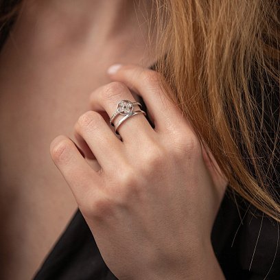 Каблучка "Конюшина" в білому золоті (жовті фіаніти) к07445 №4