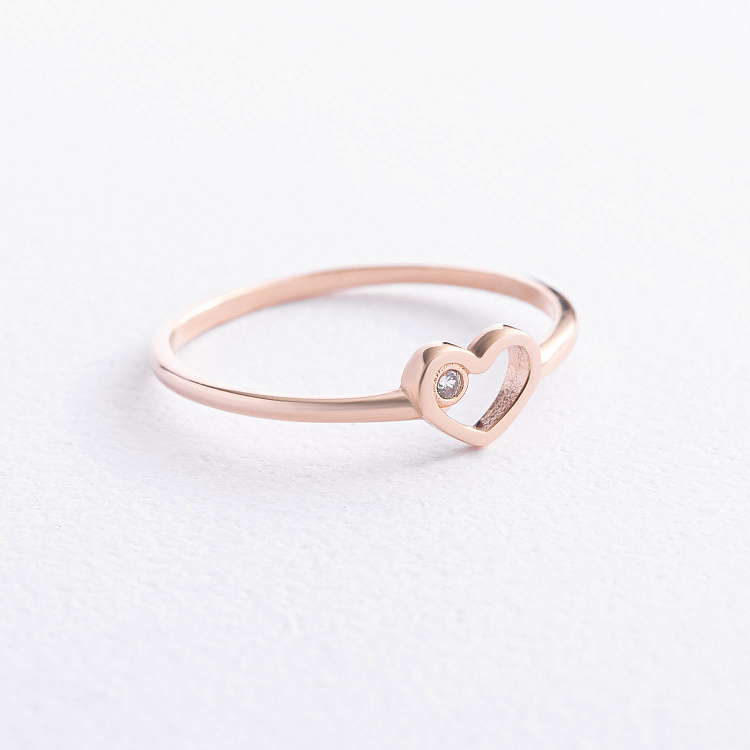 Каблучка "Сердечко" в червоному золоті (фіаніт) к08487 від ювелірного магазину Онікс - 1
