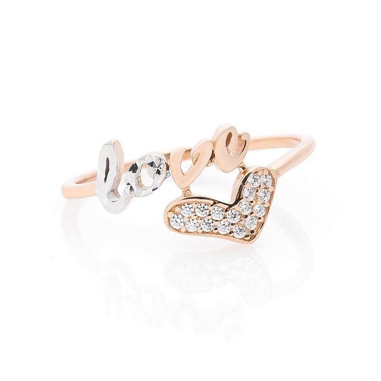 Золота каблучка "Love" з фіанітами к05634 від ювелірного магазину Онікс - 3