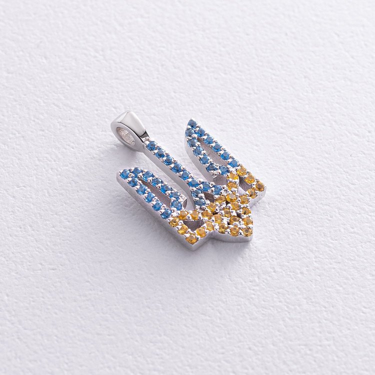 Серебряный кулон "Герб Украины - Тризуб" (голубые и желтые фианиты) кулон под чокер 11032 от ювелирного магазина Оникс