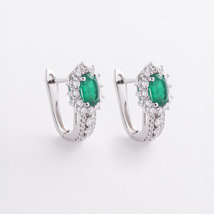 Золотые серьги с изумрудами и бриллиантами сб0668ca от ювелирного магазина Оникс