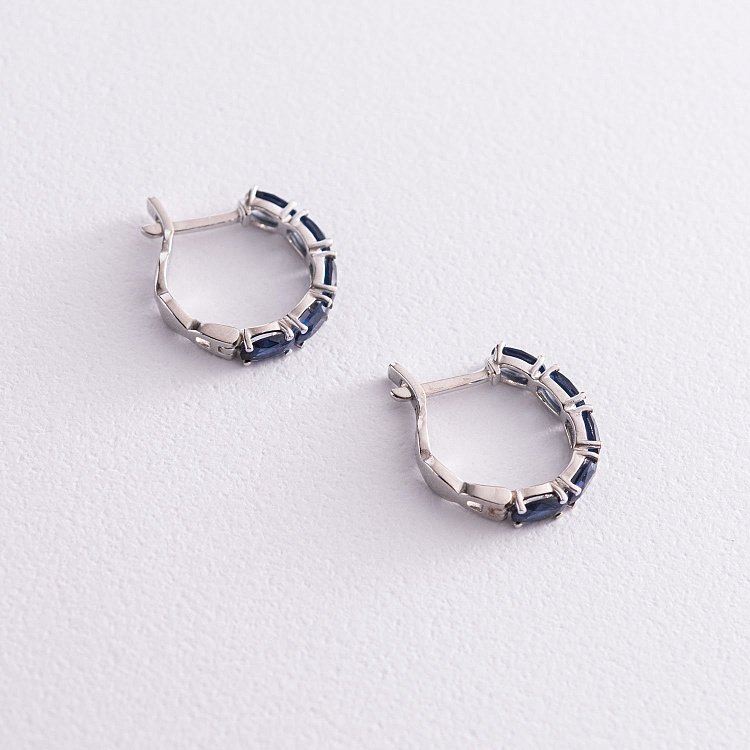 Серебряные серьги с синтетическими сапфирами 2957/9p-HSPH от ювелирного магазина Оникс - 3